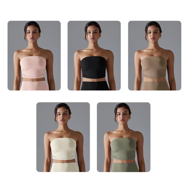 Breathable Form-Fitting Yoga Top With Pleated Strapless Design For Fitness Wear, Size: S