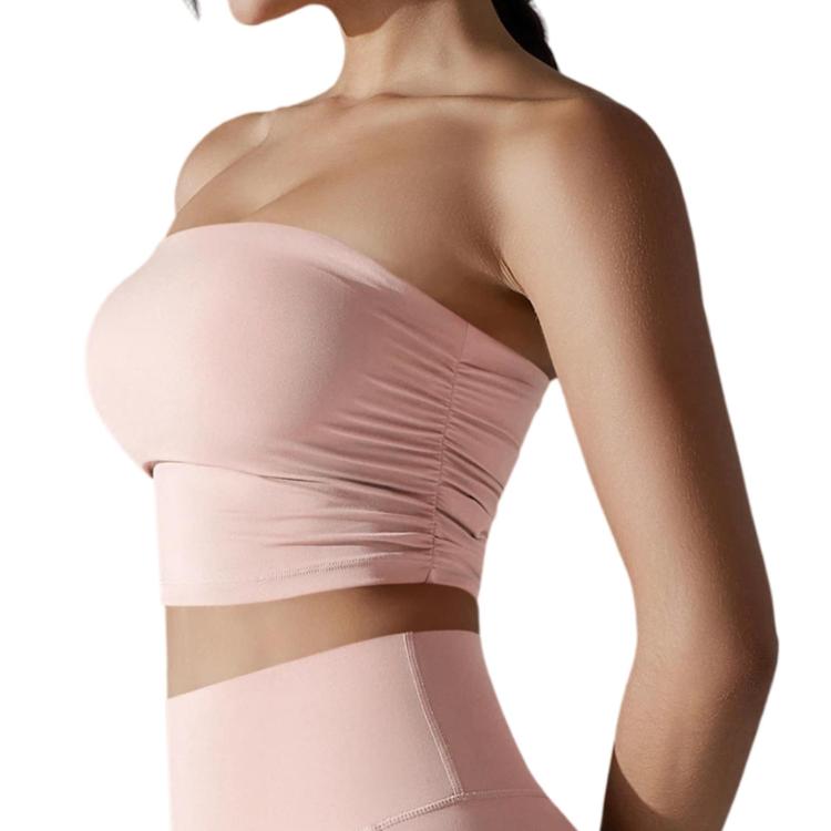 Breathable Form-Fitting Yoga Top With Pleated Strapless Design For Fitness Wear, Size: S