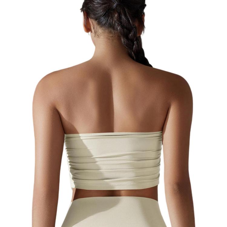 Breathable Form-Fitting Yoga Top With Pleated Strapless Design For Fitness Wear, Size: S