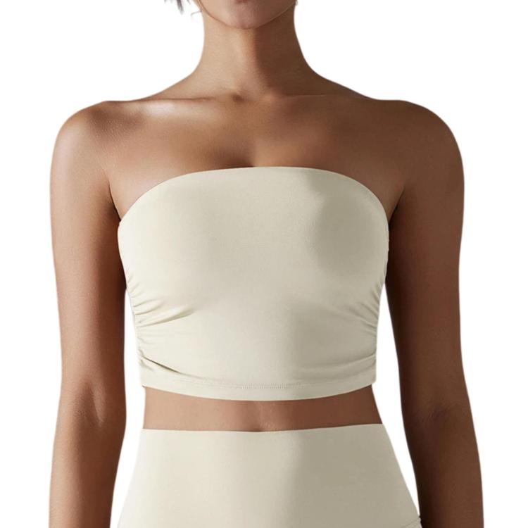 Breathable Form-Fitting Yoga Top With Pleated Strapless Design For Fitness Wear, Size: XL