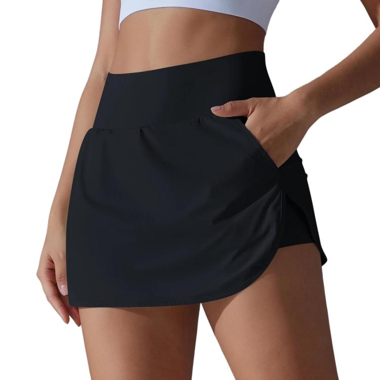 High-Waisted Form-Fitting Two-Piece Style Tennis Skirt With Back Pockets, Size: S
