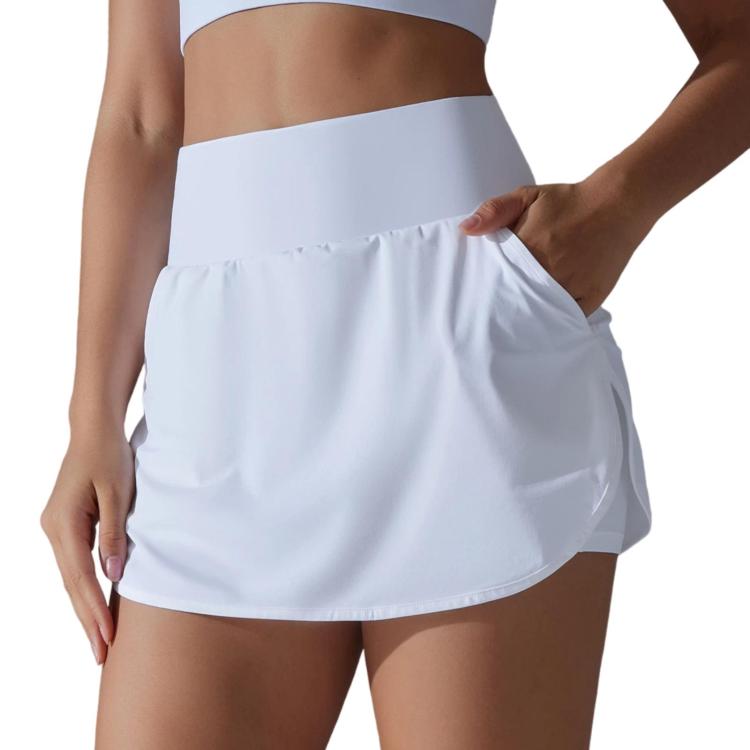 High-Waisted Form-Fitting Two-Piece Style Tennis Skirt With Back Pockets, Size: M