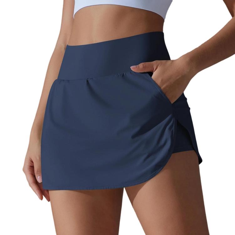 High-Waisted Form-Fitting Two-Piece Style Tennis Skirt With Back Pockets, Size: L
