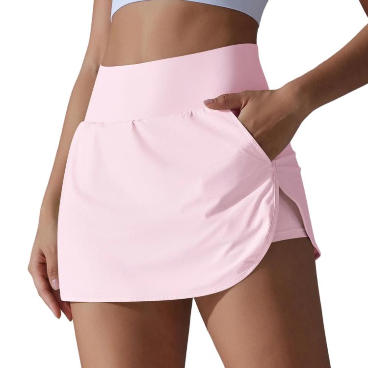 High-Waisted Form-Fitting Two-Piece Style Tennis Skirt With Back Pockets, Size: L