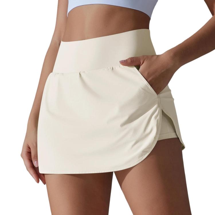 High-Waisted Form-Fitting Two-Piece Style Tennis Skirt With Back Pockets, Size: XL