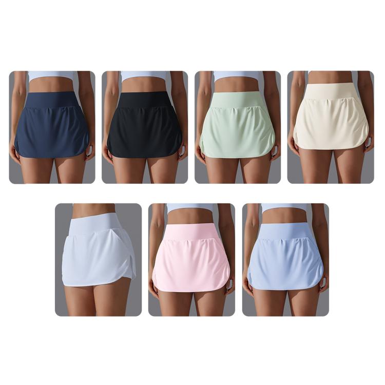 High-Waisted Form-Fitting Two-Piece Style Tennis Skirt With Back Pockets, Size: XL