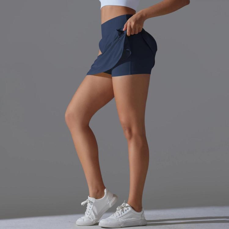 High-Waisted Form-Fitting Two-Piece Style Tennis Skirt With Back Pockets, Size: S