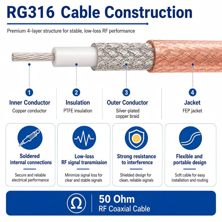 UHF Male To N-Type Male RG316 Extension Cable RF Coaxial Cable, Length: 0.1m