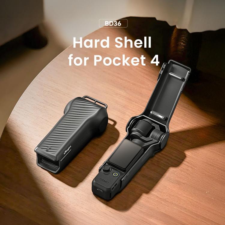 For DJI Osmo Pocket 4 aMagisn One-Piece Flip Protective Case Impact-Resistant ABS Hard Cover with Built-in Magnetic Filter Storage - Black