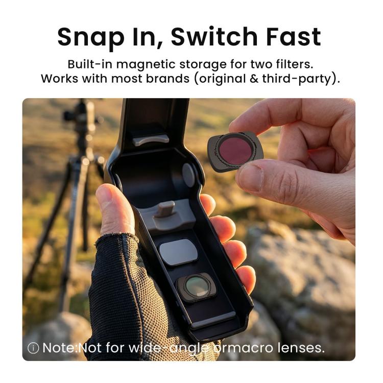For DJI Osmo Pocket 4 aMagisn One-Piece Flip Protective Case Impact-Resistant ABS Hard Cover with Built-in Magnetic Filter Storage - Black