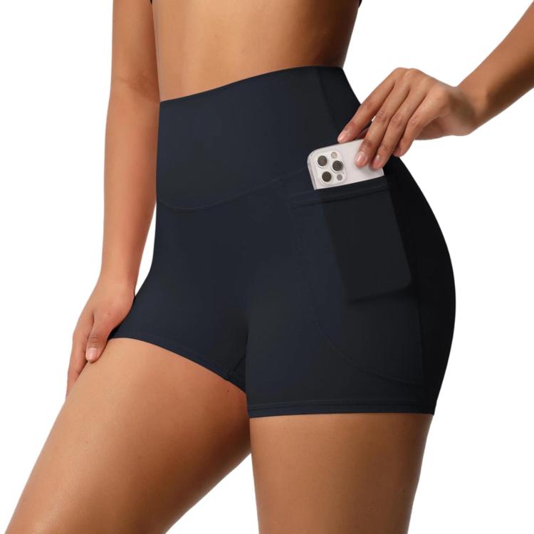 High-waisted Tight-fitting Yoga Shorts Three-quarter Length With Pockets, Size: S