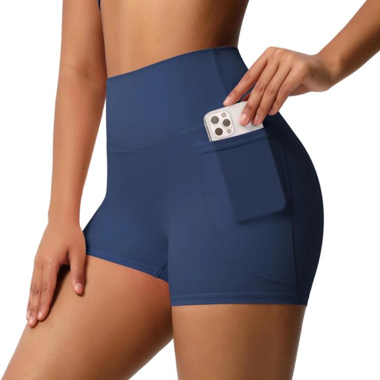 High-waisted Tight-fitting Yoga Shorts Three-quarter Length With Pockets, Size: S