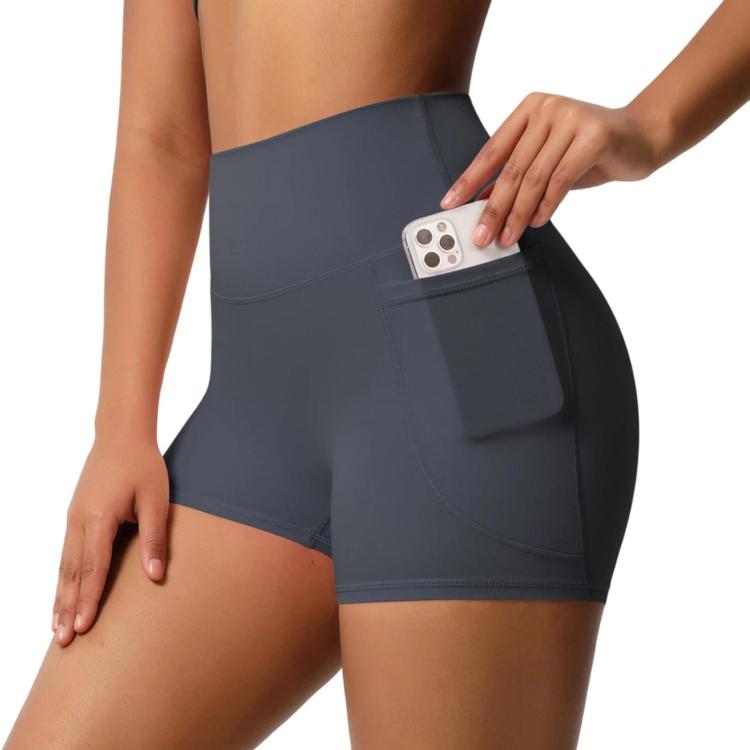 High-waisted Tight-fitting Yoga Shorts Three-quarter Length With Pockets, Size: S