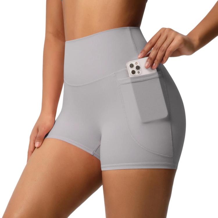 High-waisted Tight-fitting Yoga Shorts Three-quarter Length With Pockets, Size: S