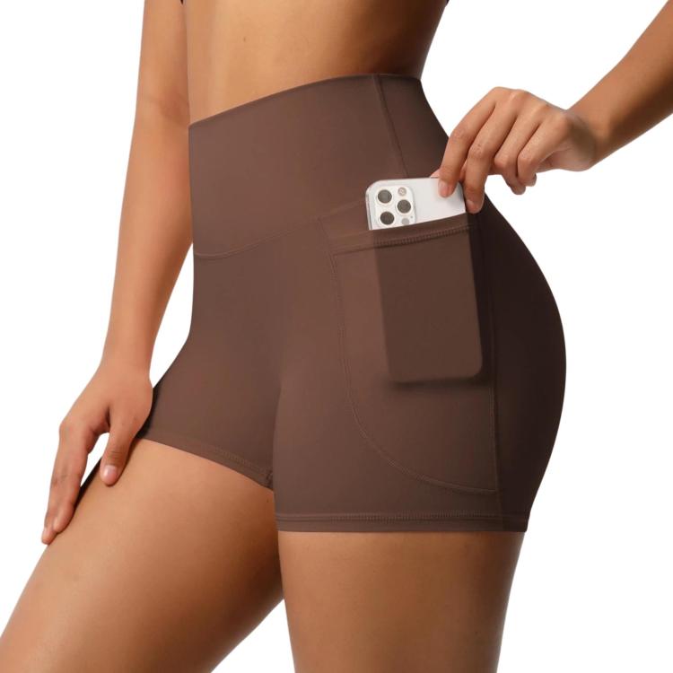 High-waisted Tight-fitting Yoga Shorts Three-quarter Length With Pockets, Size: M