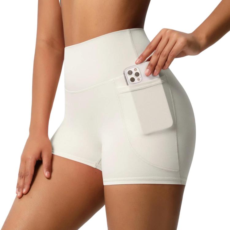 High-waisted Tight-fitting Yoga Shorts Three-quarter Length With Pockets, Size: M