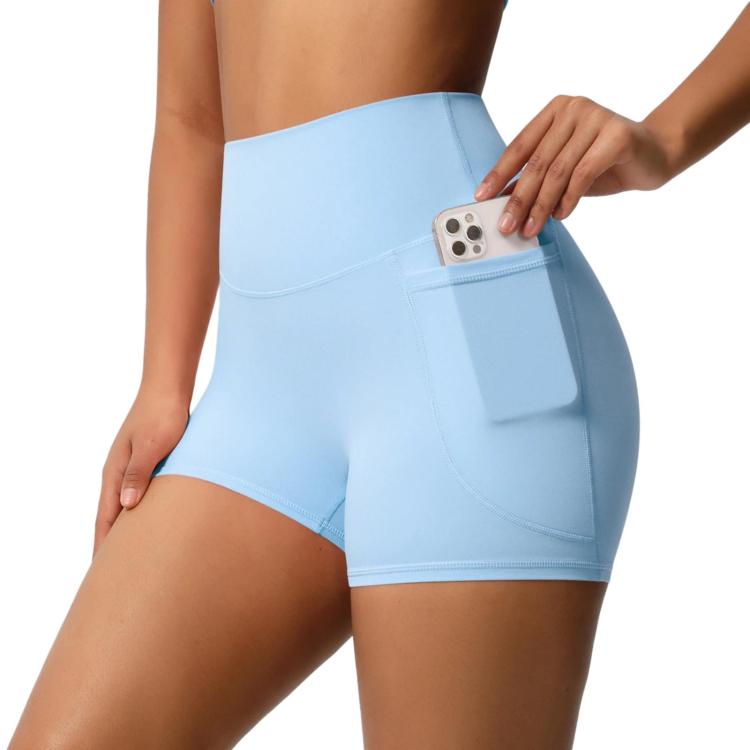 High-waisted Tight-fitting Yoga Shorts Three-quarter Length With Pockets, Size: M