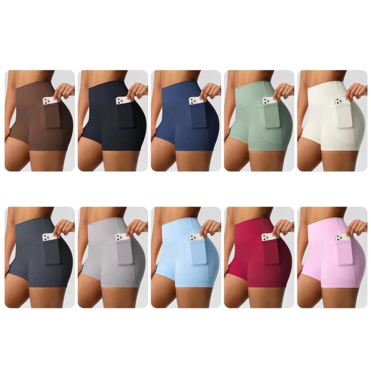 High-waisted Tight-fitting Yoga Shorts Three-quarter Length With Pockets, Size: M