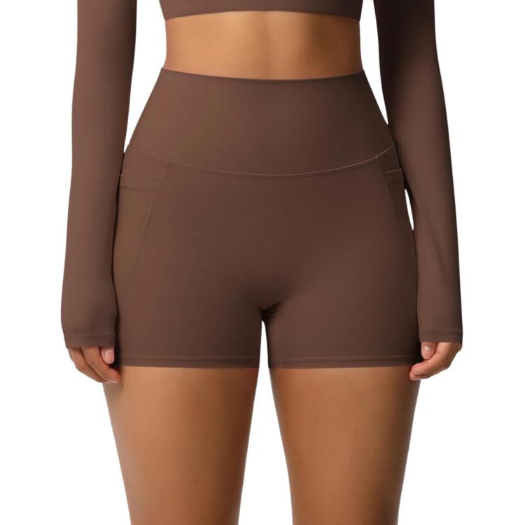High-waisted Tight-fitting Yoga Shorts Three-quarter Length With Pockets, Size: M