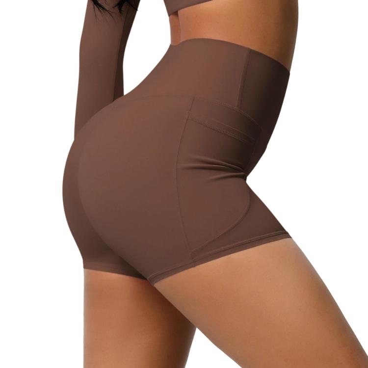 High-waisted Tight-fitting Yoga Shorts Three-quarter Length With Pockets, Size: S