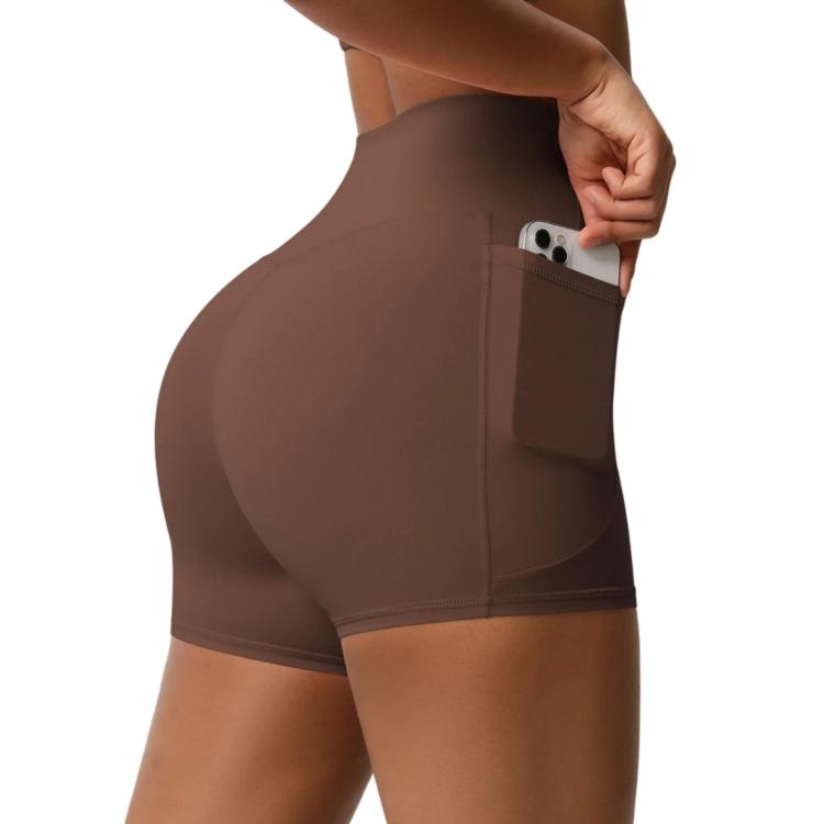 High-waisted Tight-fitting Yoga Shorts Three-quarter Length With Pockets, Size: S