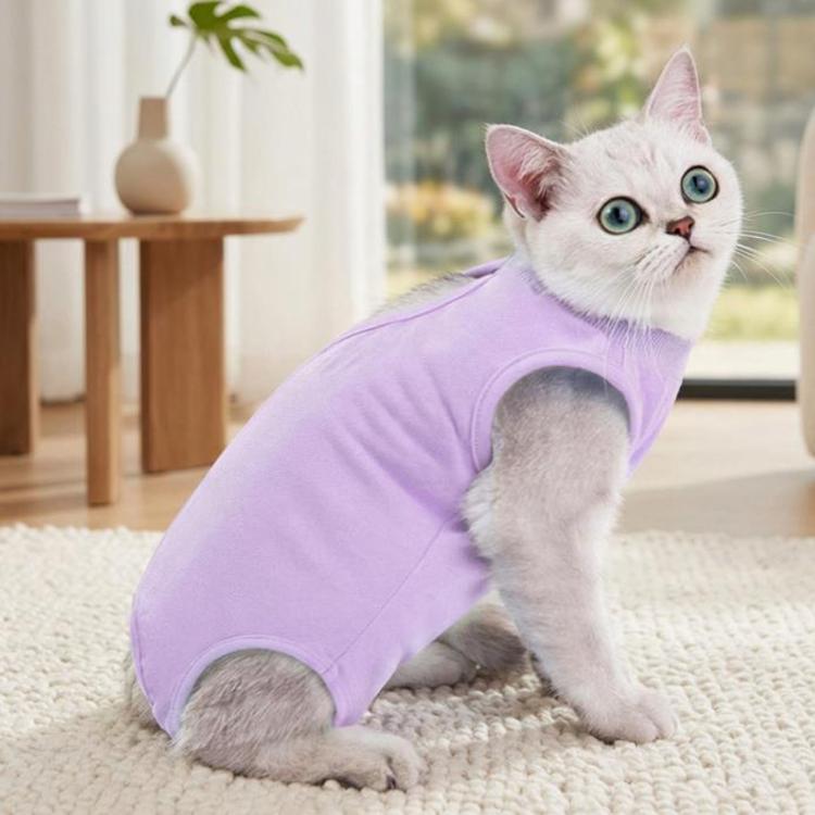 Summer Elastic Breathable Cat Surgery Suit, Pets Lick-Proof Cool Postoperative Recovery, Spec: S Purple