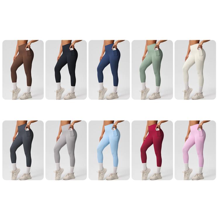 Double-Sided Brushed High-Waisted Stretchy Breathable Fitness Yoga Pants With Pockets, Size: S