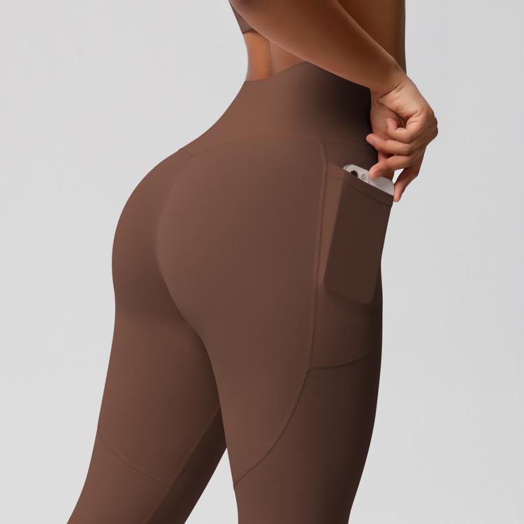 Double-Sided Brushed High-Waisted Stretchy Breathable Fitness Yoga Pants With Pockets, Size: XL