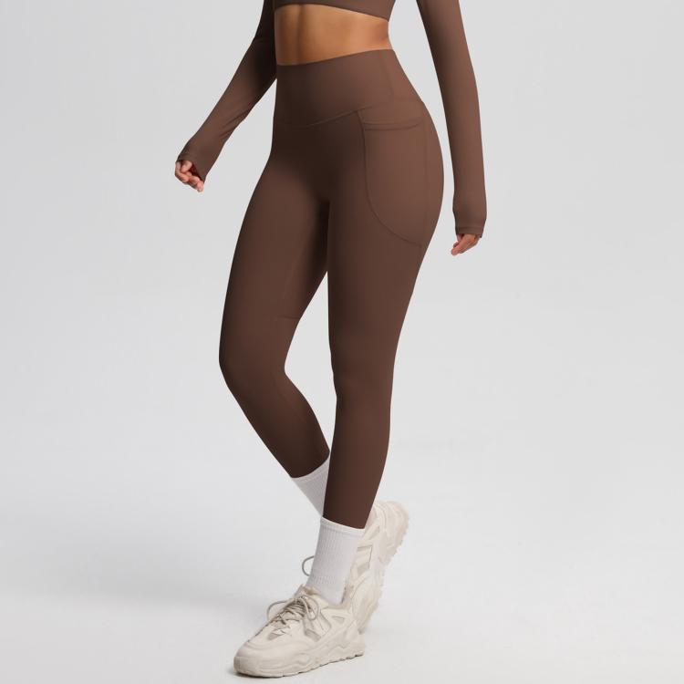 Double-Sided Brushed High-Waisted Stretchy Breathable Fitness Yoga Pants With Pockets, Size: S