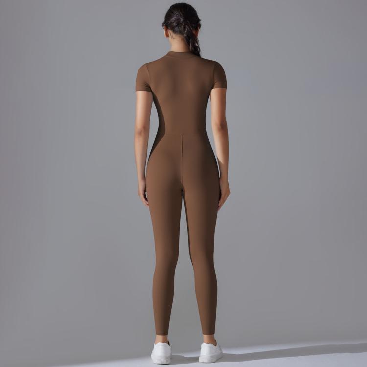 Zippered High-stretch Short-sleeved Bodysuit For Fitness Yoga, Size: M