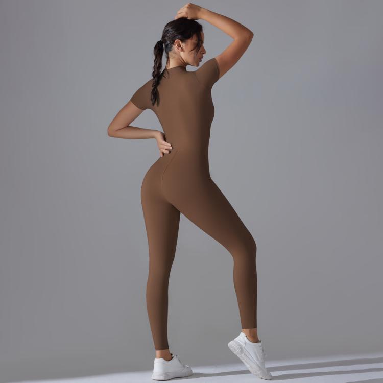 Zippered High-stretch Short-sleeved Bodysuit For Fitness Yoga, Size: XL