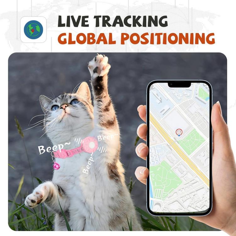 Smart Cat Tracker Collar With GPS Locator Dual System For IOS & Android Pet Tracking Device With Bell
