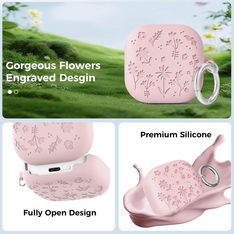For Galaxy Buds4 / Buds4 Pro AhaStyle WG199 Plant Flower Pattern Silicone Split-Design Case