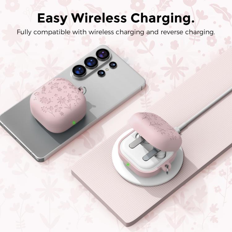 For Galaxy Buds4 / Buds4 Pro AhaStyle WG199 Plant Flower Pattern Silicone Split-Design Case