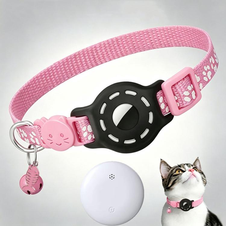 Smart Cat Collar With Built-In Tracker Reflective Paw Prints Compatible with Apple Find My