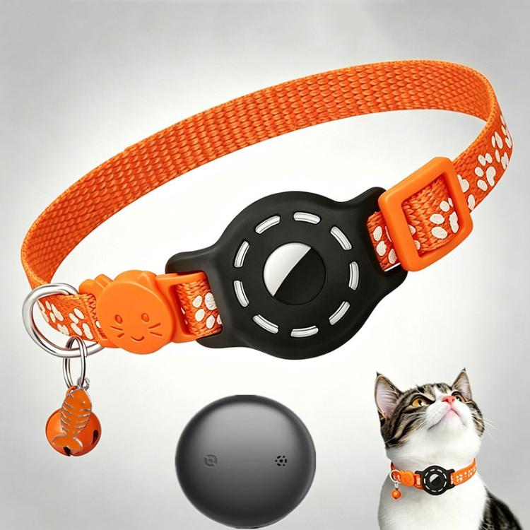 Smart Cat Collar With Built-In Tracker Reflective Paw Prints Compatible with Apple Find My