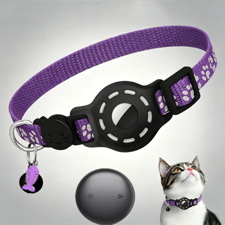 Smart Cat Collar With Built-In Tracker Reflective Paw Prints Compatible with Apple Find My