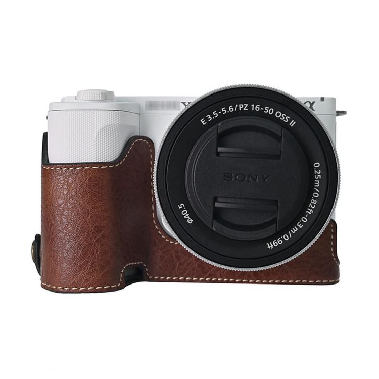 For Sony ZV-E10 II / ZV-E10M2 PU Leather Camera Case Bag Protective Half Body Cover With Shoulder Strap