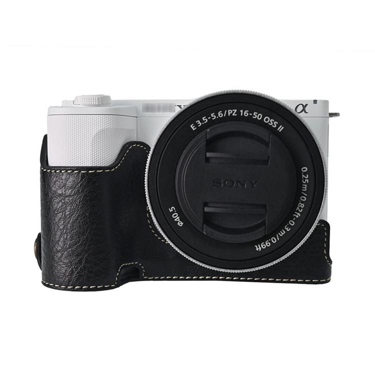 For Sony ZV-E10 II / ZV-E10M2 PU Leather Camera Case Bag Protective Half Body Cover With Shoulder Strap