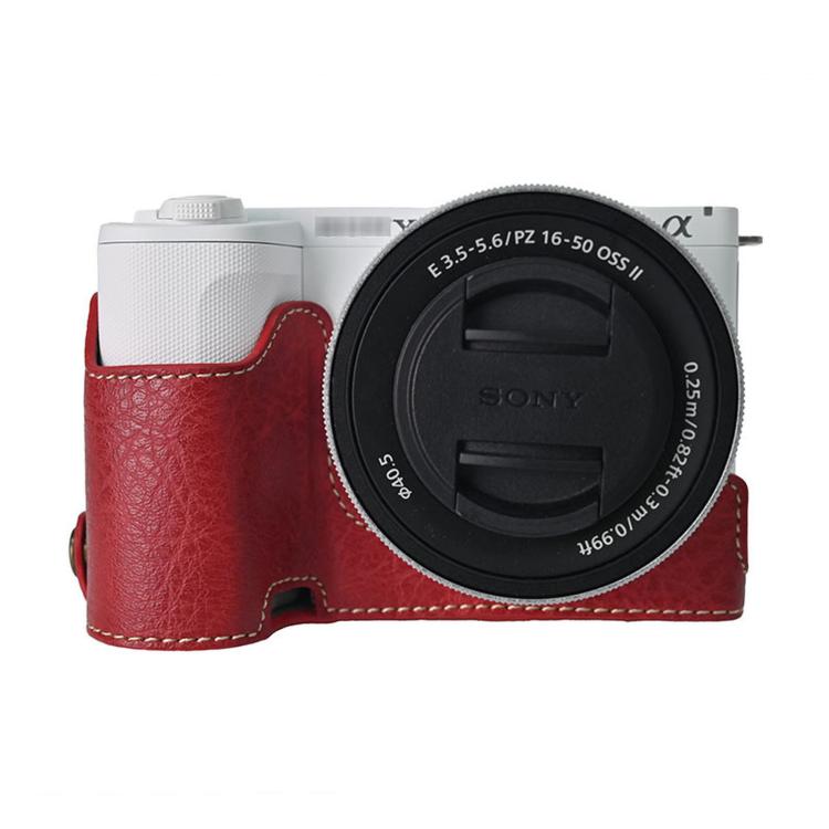 For Sony ZV-E10 II / ZV-E10M2 PU Leather Camera Case Bag Protective Half Body Cover With Shoulder Strap