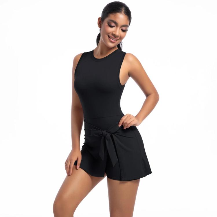 Anti-Exposure Tennis Skirt Bodysuit Breathable Fitness Yoga Wear, Size: S