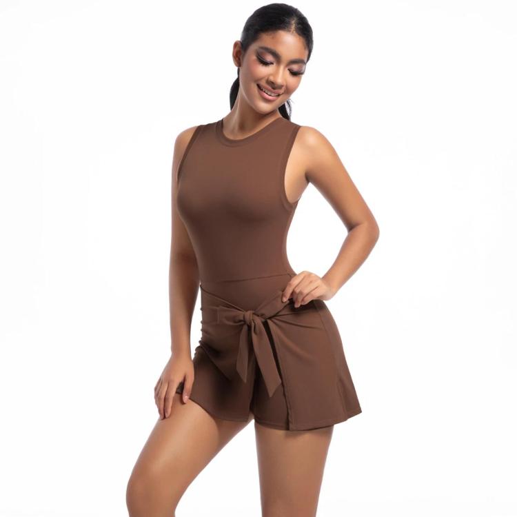 Anti-Exposure Tennis Skirt Bodysuit Breathable Fitness Yoga Wear, Size: L