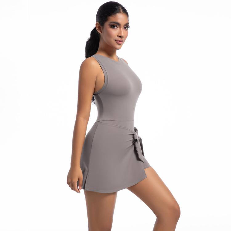 Anti-Exposure Tennis Skirt Bodysuit Breathable Fitness Yoga Wear, Size: L