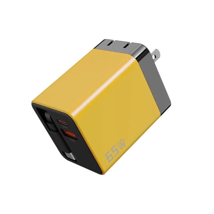 65W GaN Wall Charger With Built-In Retractable USB-C Cable 3-Port Fast Charging Block US Plug