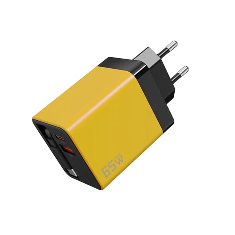 65W GaN Wall Charger With Built-In Retractable USB-C Cable 3-Port Fast Charging Block EU Plug