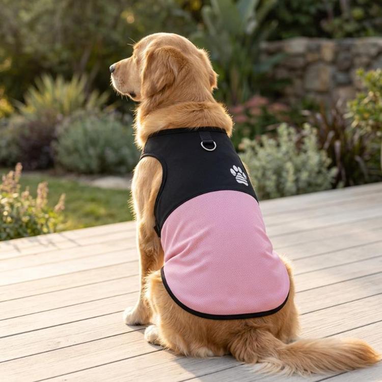 Color Block Dog Vest With Paw Print, Breathable Mesh Pet Harness Vest With Leash Attachment, Size: XL
