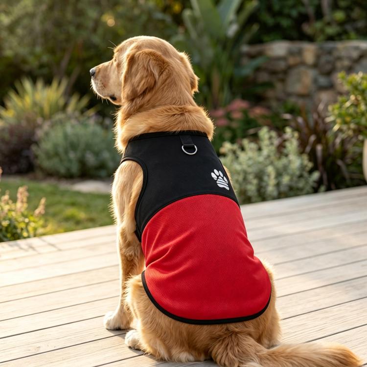 Color Block Dog Vest With Paw Print, Breathable Mesh Pet Harness Vest With Leash Attachment, Size: 2XL