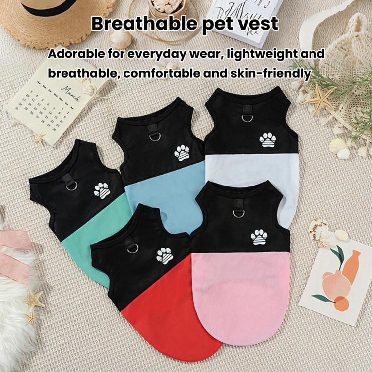 Color Block Dog Vest With Paw Print, Breathable Mesh Pet Harness Vest With Leash Attachment, Size: 2XL