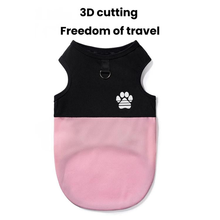 Color Block Dog Vest With Paw Print, Breathable Mesh Pet Harness Vest With Leash Attachment, Size: M