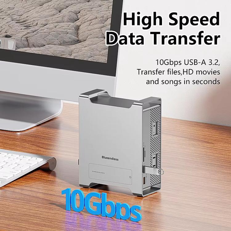 Blueendless MAC908 For Mac Mini M4 Stand & Hub With SSD Enclosure 2xUSB3.2+2xUSB2.0+SD/TF4.0+USB-C